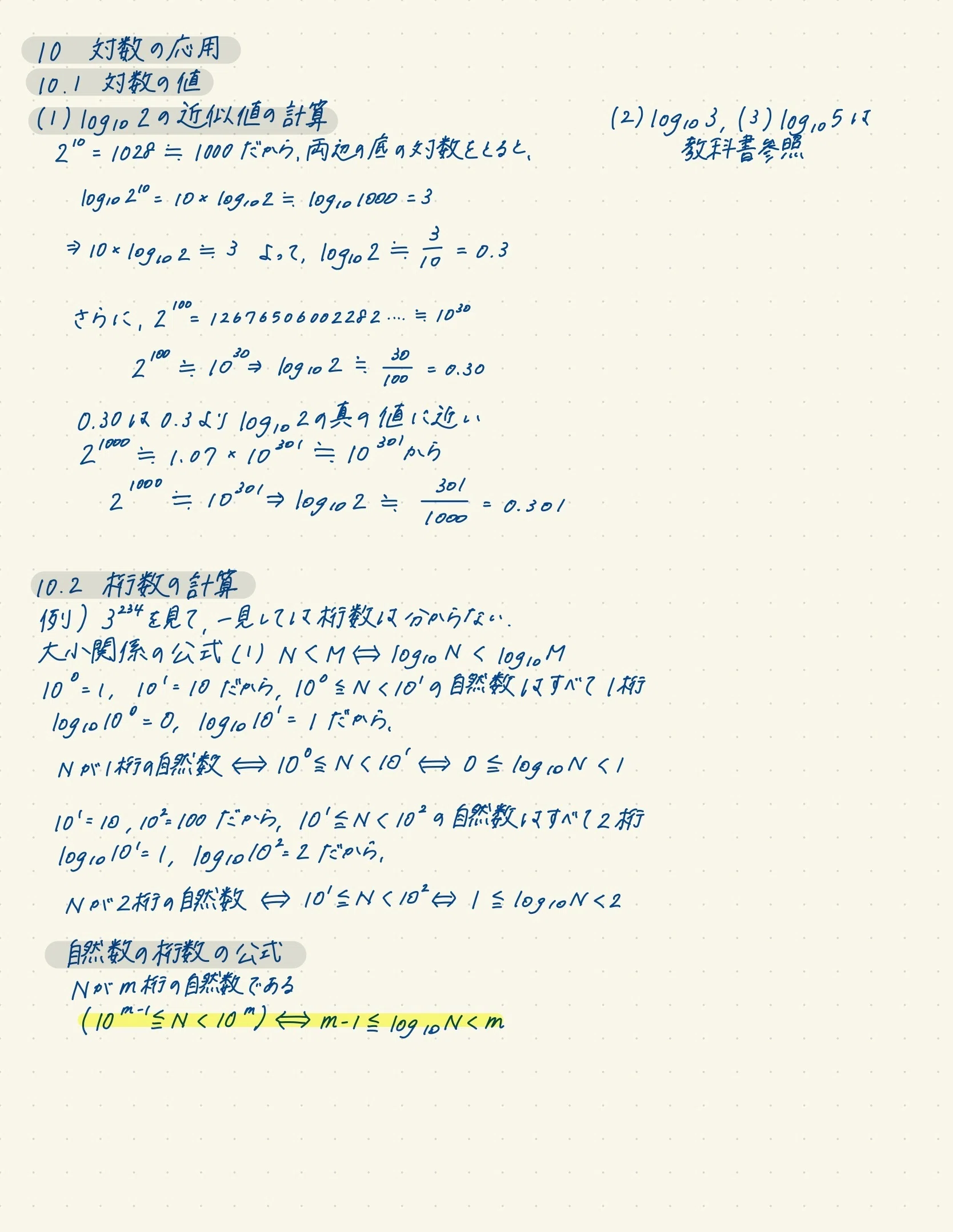 数免】対数関数15日目「対数の応用」手書きノート｜aya