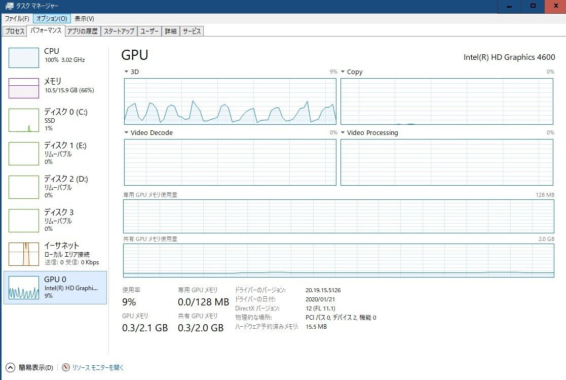 Intel内蔵GPUの対応codec確認、dynabook、R734/M、G83/HS、youtube