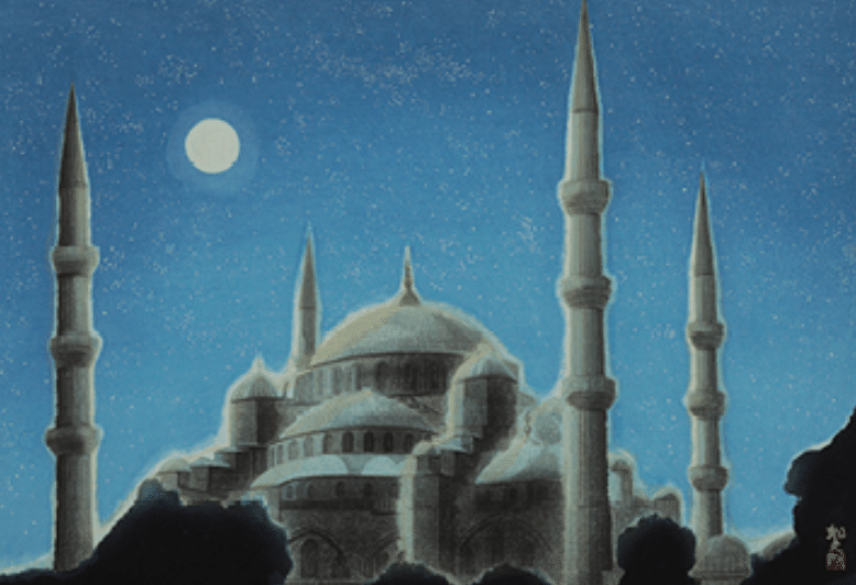 平山郁夫、朧月夜 ブルーモスク イスタンブール、希少画集・額装画