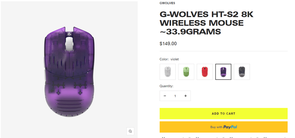 G-Wolves HT-S2 8K Wireless Mouse ~33.9grams|マウス本体 G-Wolves HT-S2 8K Wireless Mouse ~33.9grams|マウス本体
