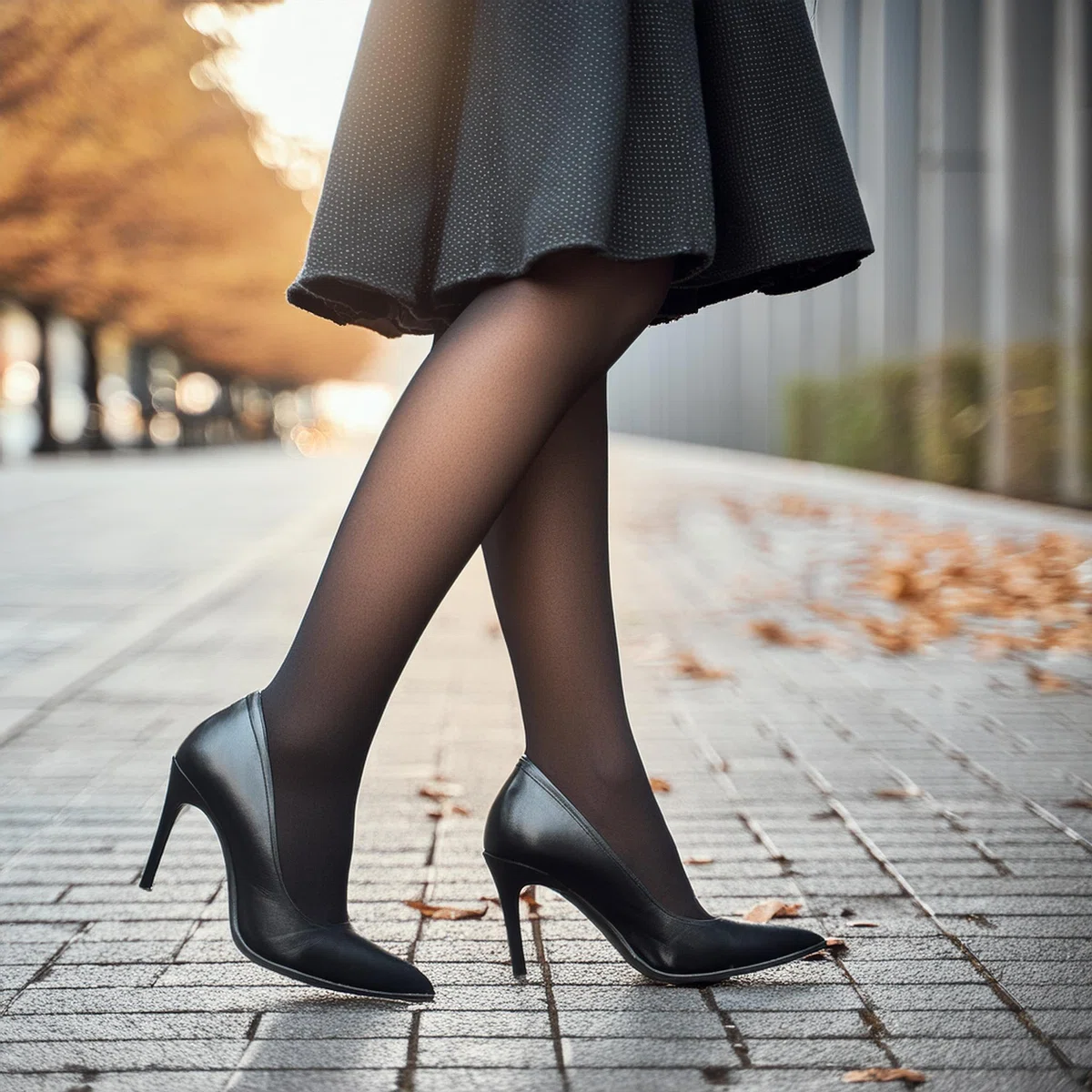 ハイヒールとストッキングを履いたきれいな女性の足元の写真