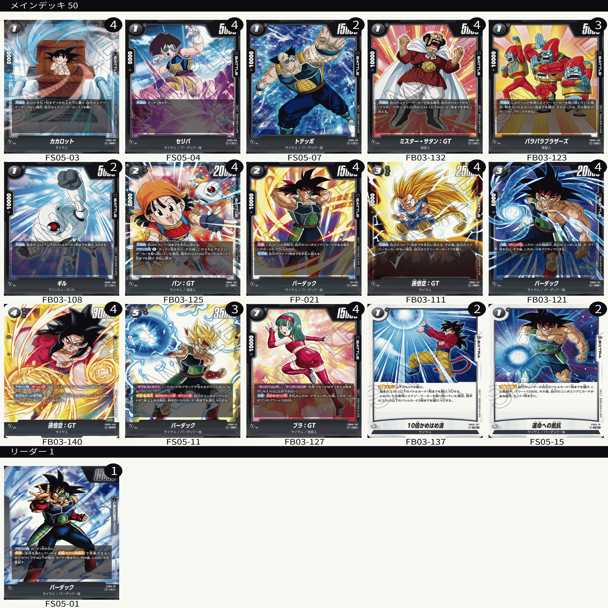 黒悟空GT バーダック デッキ バーダック デッキ 研究中 デッキレシピ ドラゴンボール フュージョン