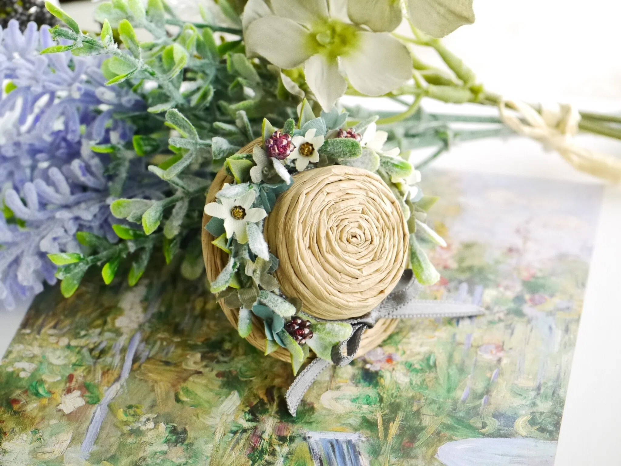 工作×手芸 オーダー受付中 お花の麦わら帽子 ハンドメイド ミニ麦わら 