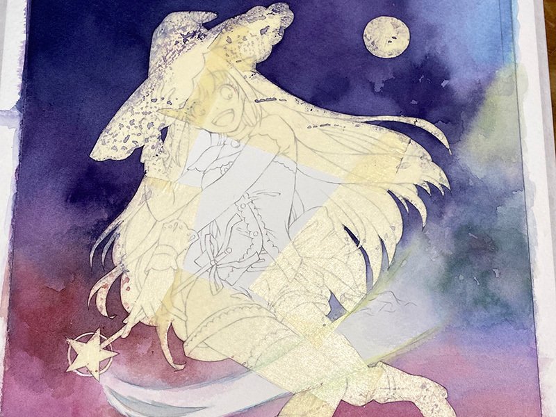 透明水彩】星降る宙の魔法【制作過程】｜わたりしゅうこ