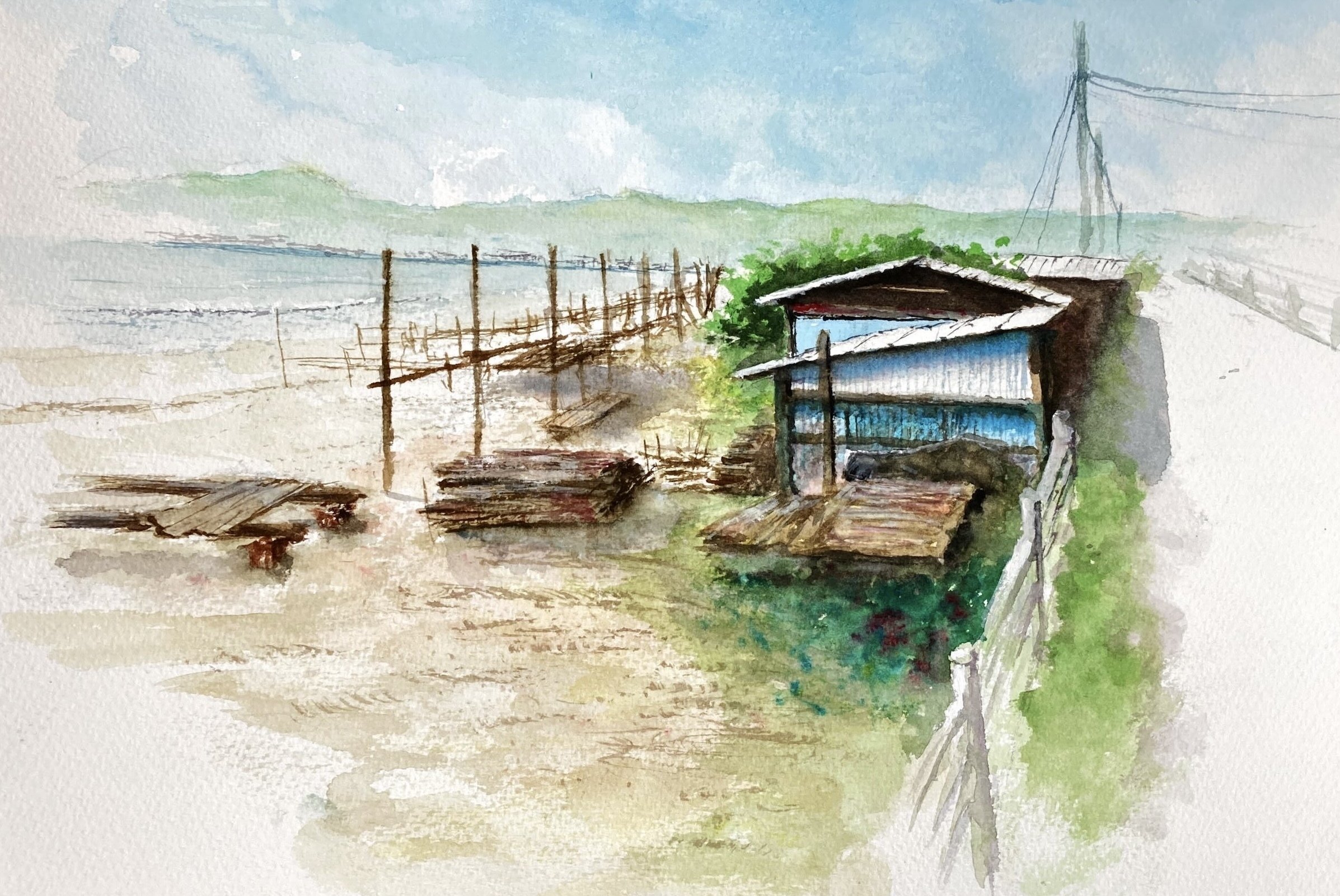 水彩画「海岸通り教会」 水彩画「海岸通り教会」