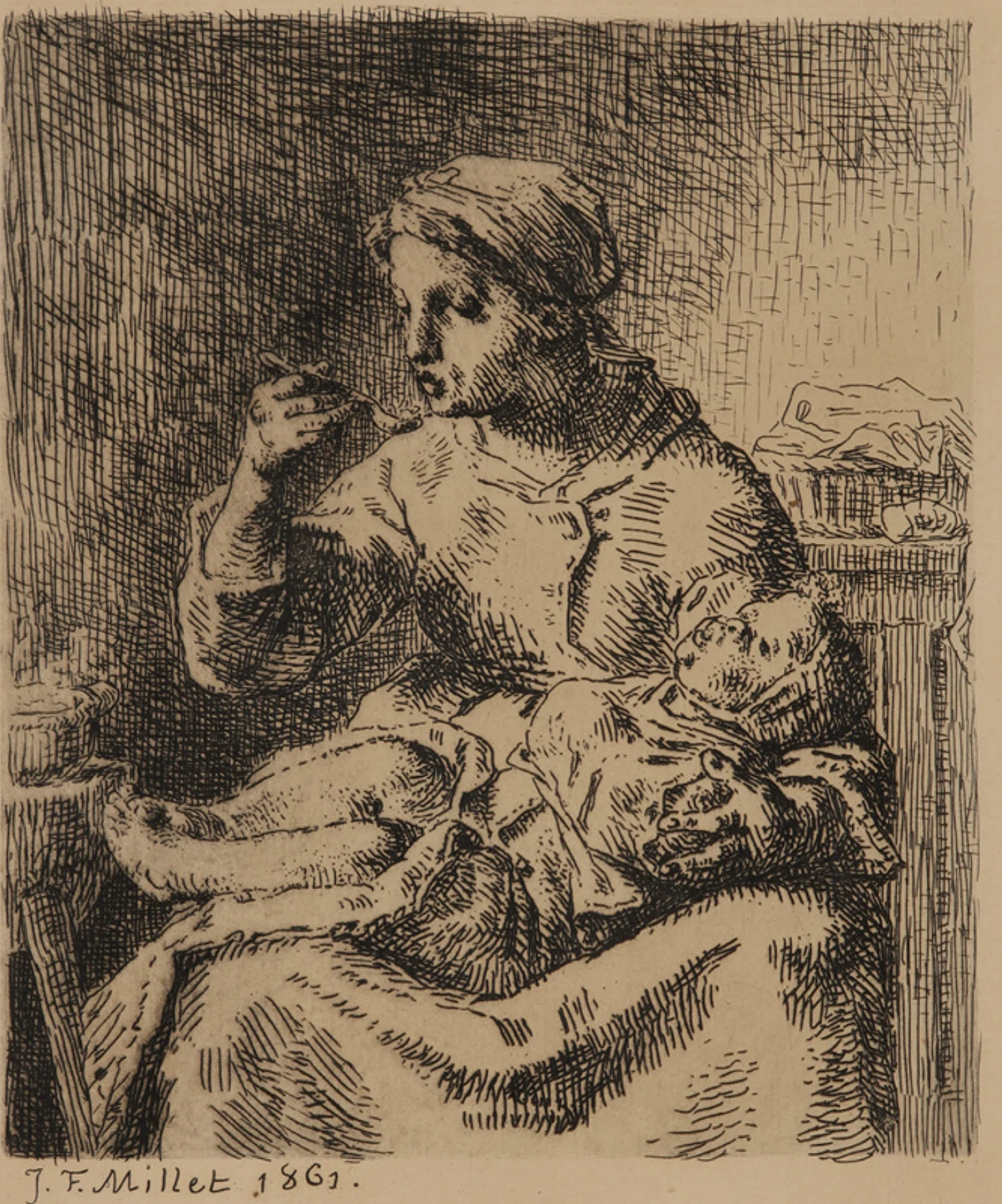 送料無料　フランソワ・ボンヴァン Franois Bonvin 銅版画1861年 ジャン=フランソワ・ミレー】 銅版画 / エッチング「新倉山からの富士