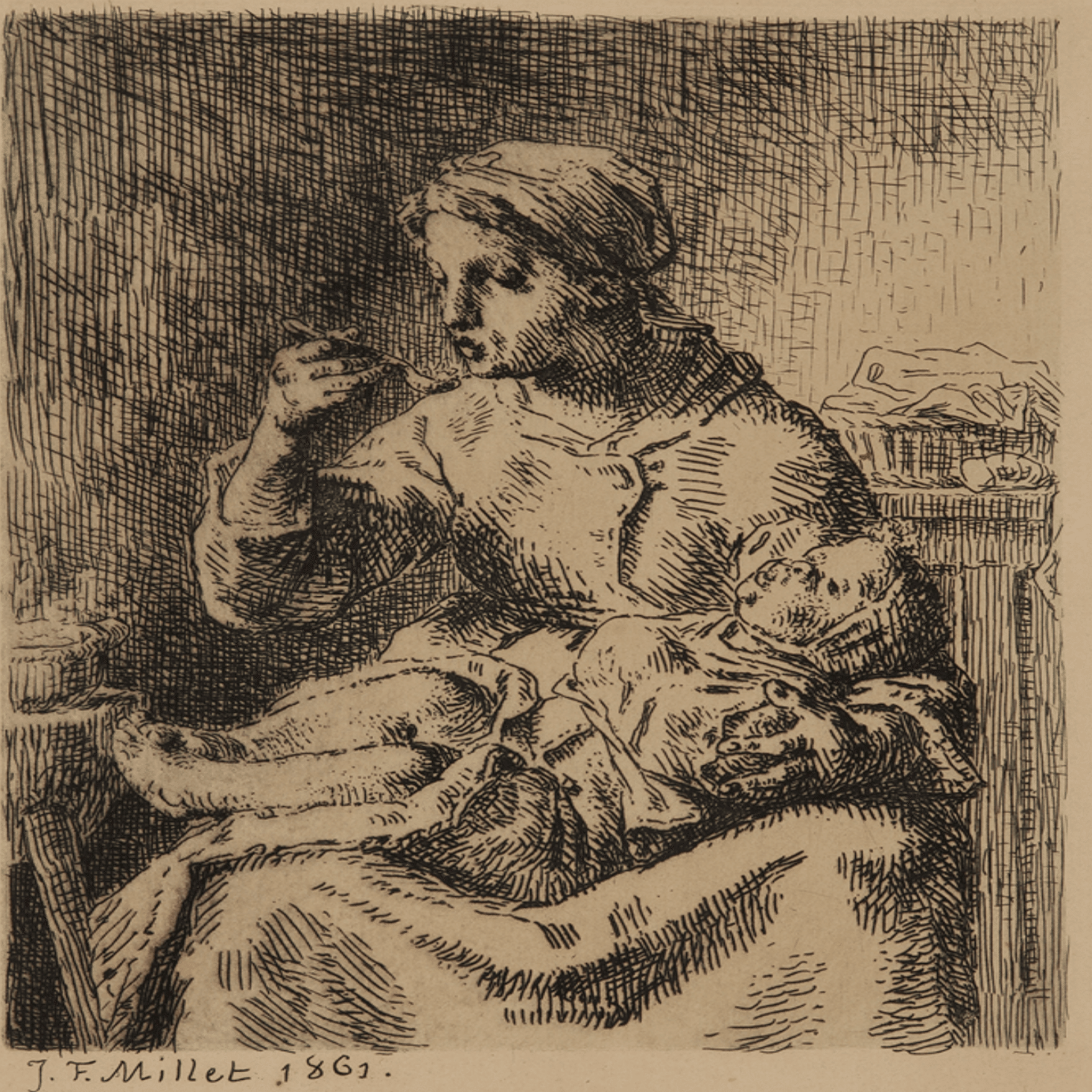 ジャン=フランソワ・ミレー】 銅版画 / エッチング「新倉山からの富士