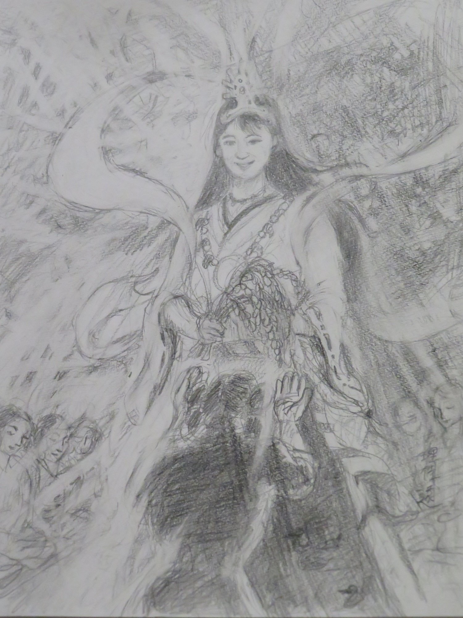 神様 鉛筆画 天照大神の下書き｜リカオン