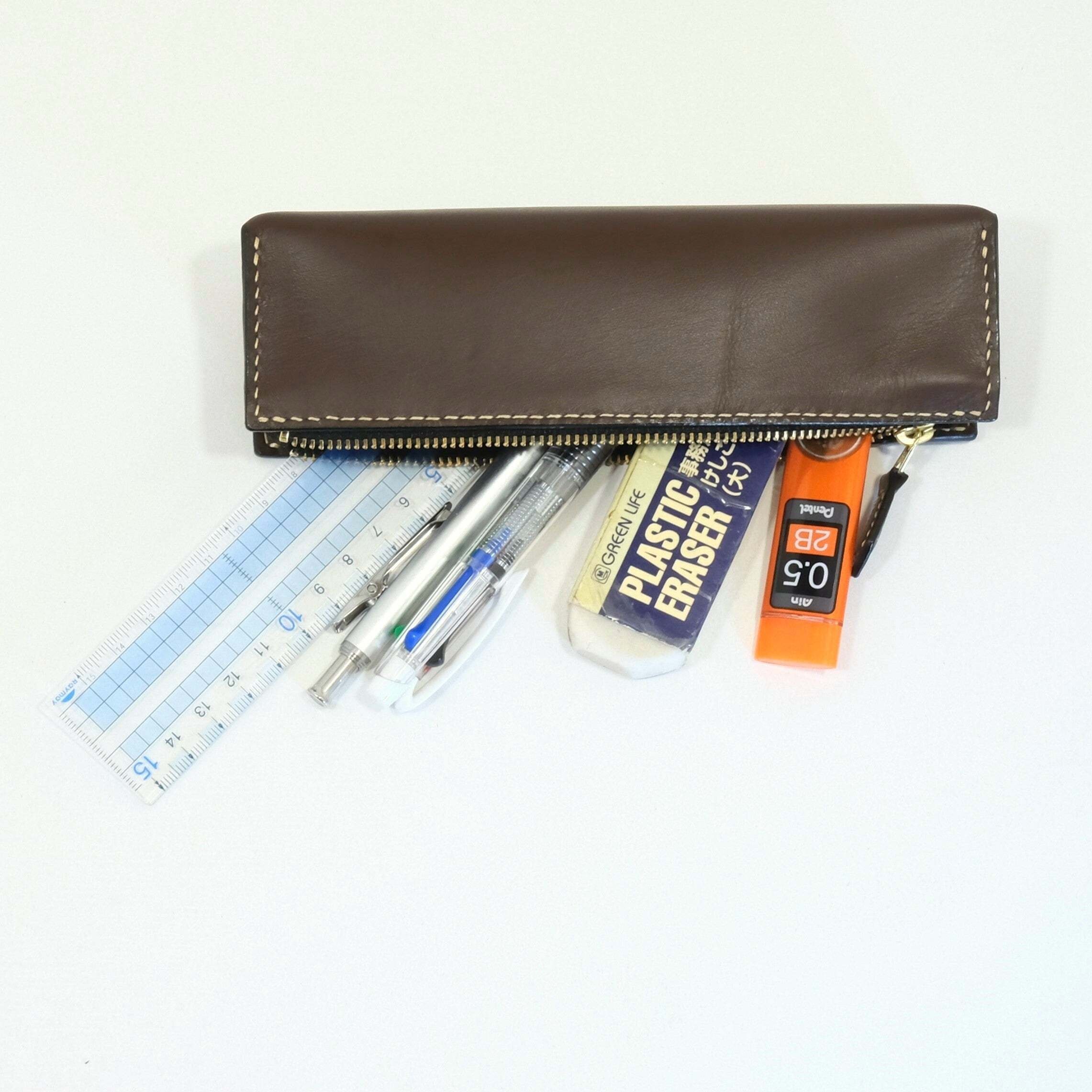 レザークラフト作品359～BOX型ペンケース(ビターチョコ姫路