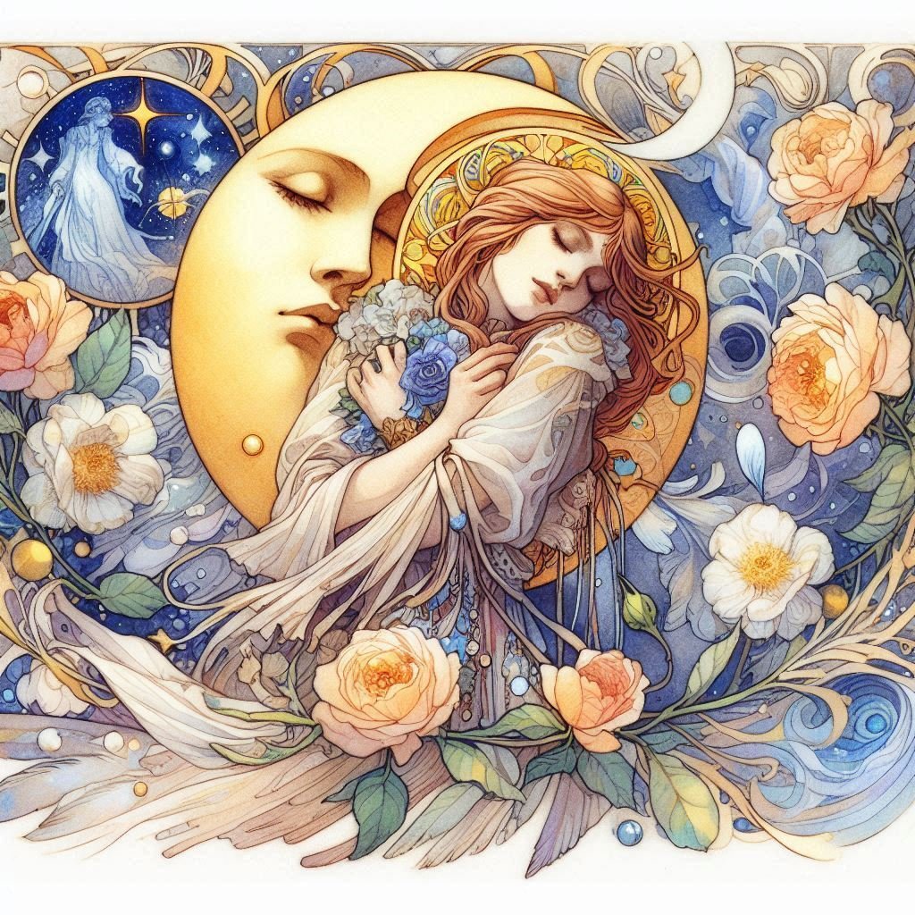 128[生成AI]タロットカード,月,星,太陽,杯,剣[ミュシャ風]｜久藤