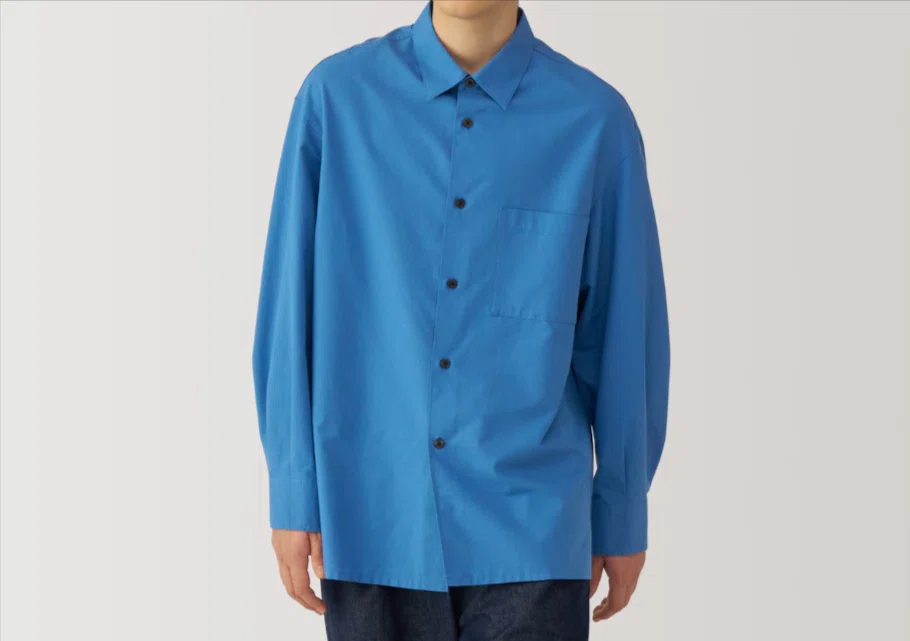 muji 紳士 和紙混ポプリンシャツ ブルー Lサイズ 無印良品】和紙混