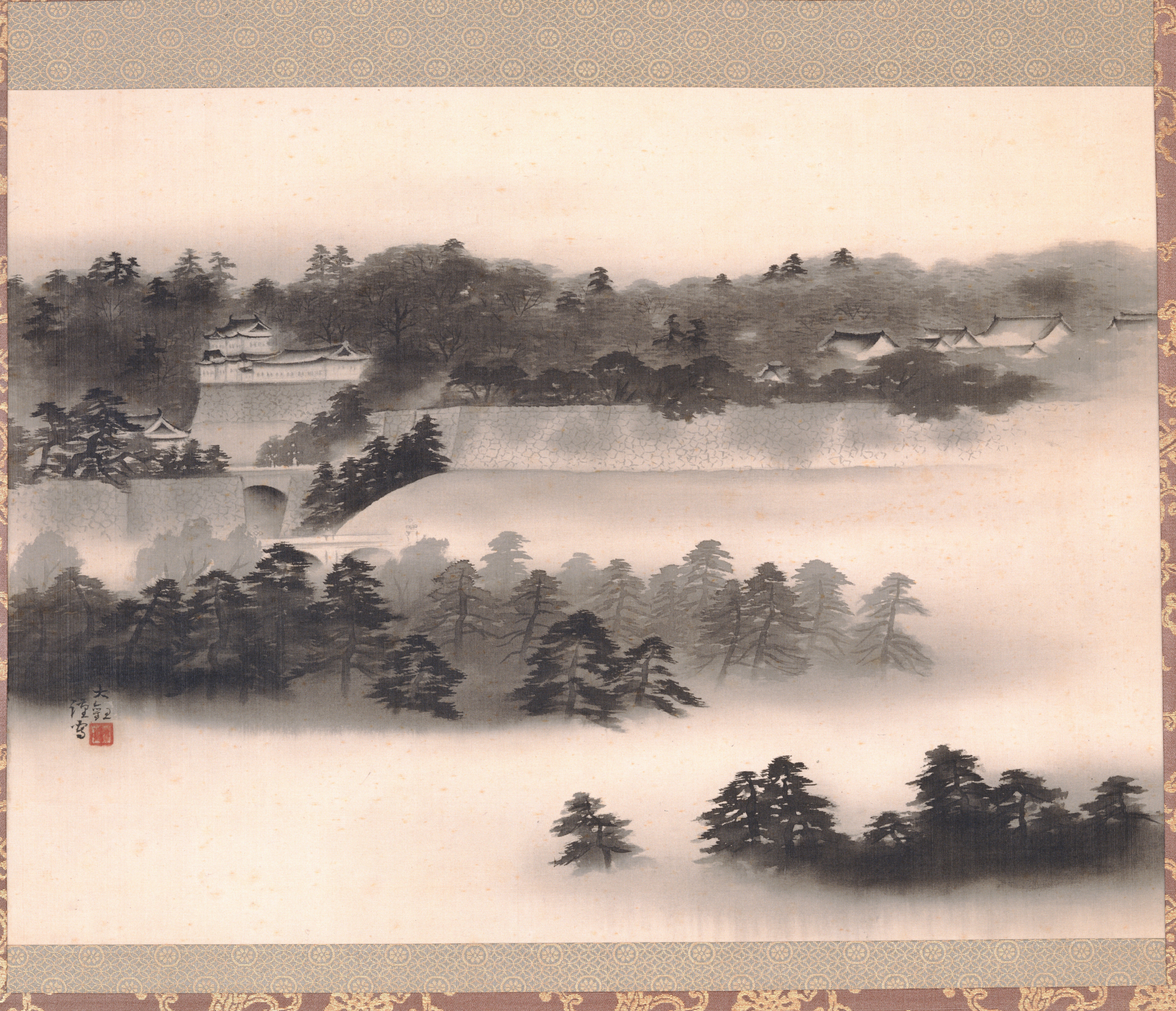 複製/横山大観/千代田城図/江戸城図/工芸/リトグラフ/布袋屋掛軸