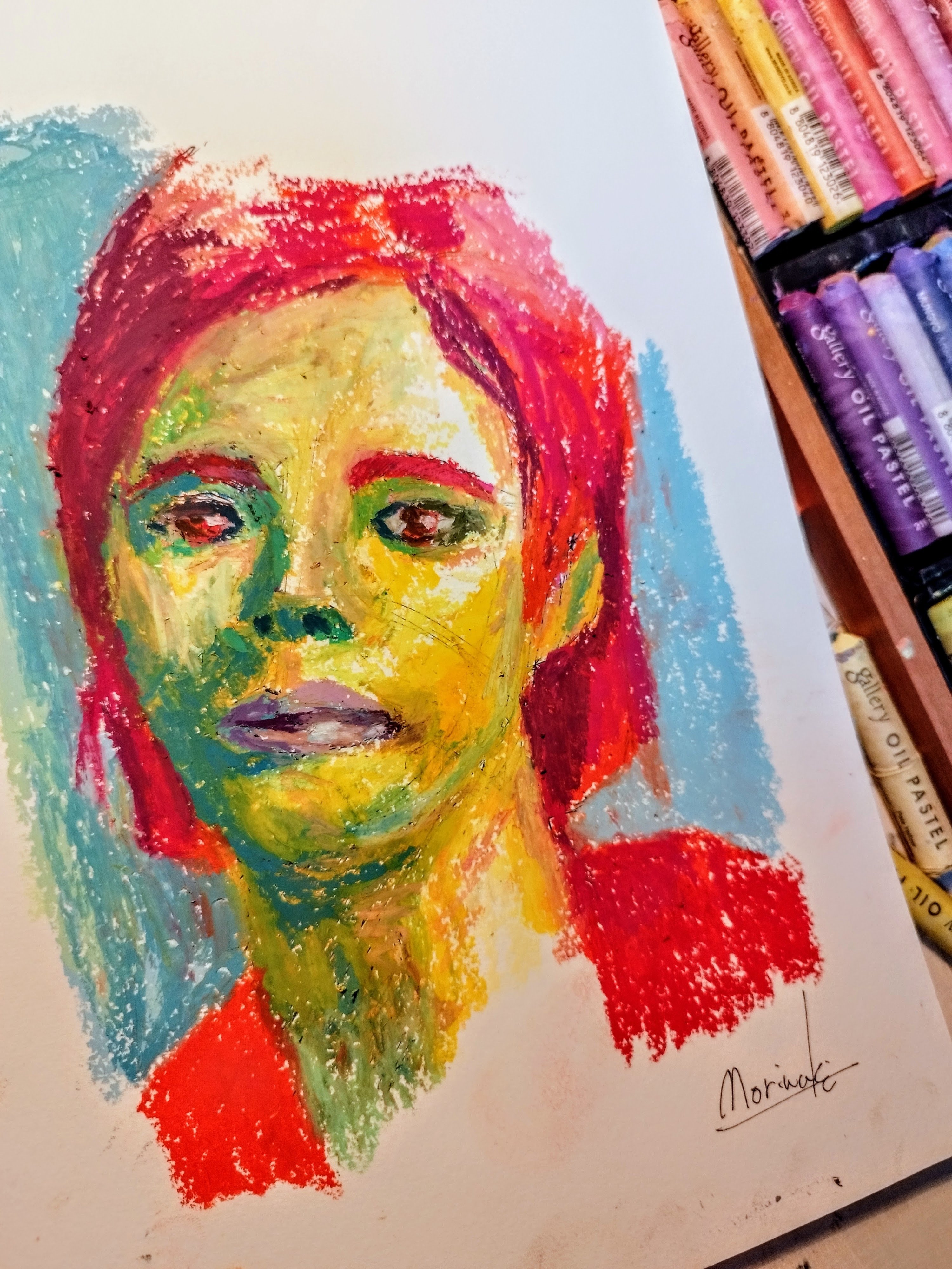 オイルパステル】初めて描いた人物画が怖すぎた。｜森脇由宇のなんやかんや