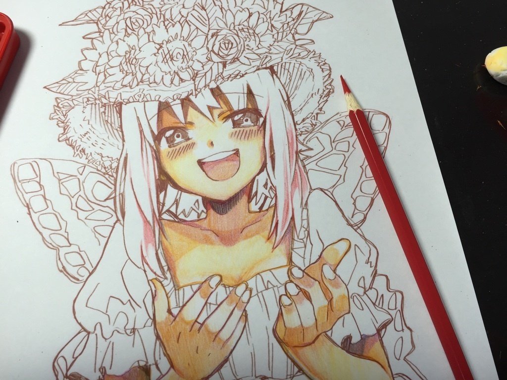 ピンク水着の美人キャラクター色鉛筆画 ピンク水着の美人キャラクター色鉛筆画 ピンク水着の美人キャラクター