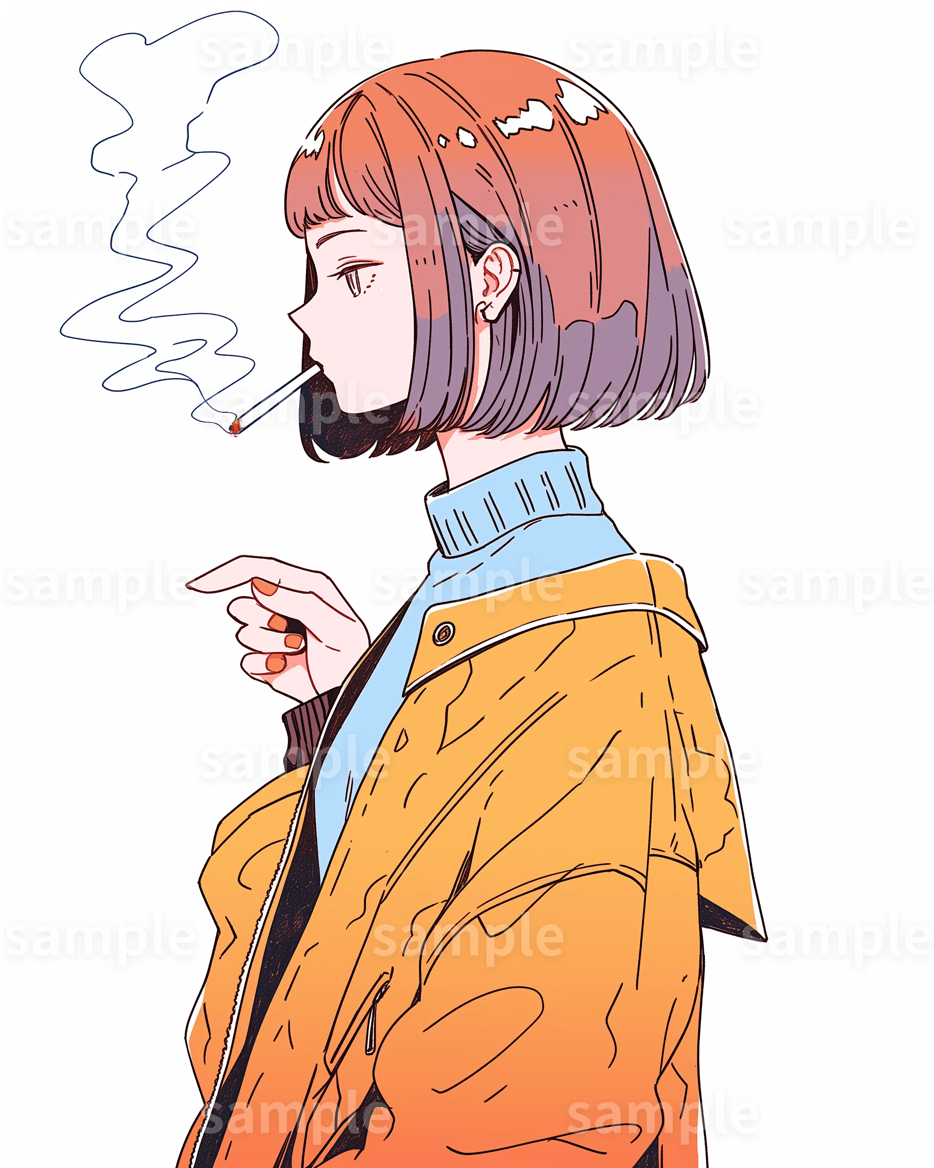 かっこいい】「タバコを吸う女性イラスト」の素材7枚｜挿絵・背景