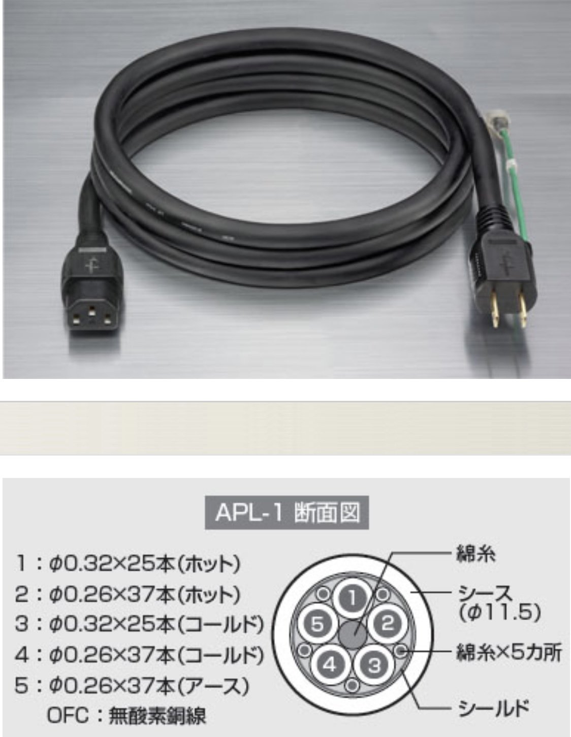 AKI プロフ確認下さい。様　専用 Accuphase APL-1 電源ケーブル 2.0m 元箱付き（Aランク