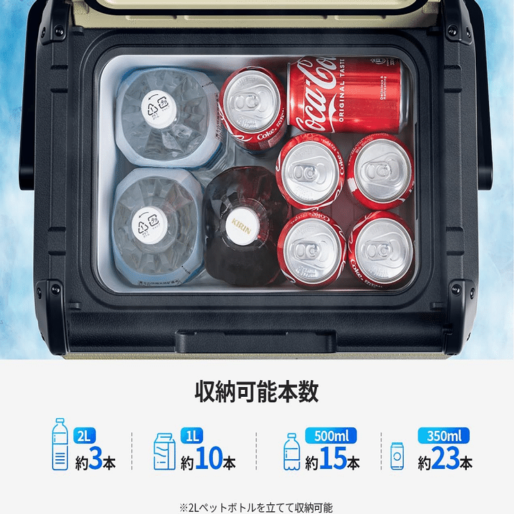 EENOURポータブル冷蔵庫D18が2Lペットも立てて入ってジャストサイズ