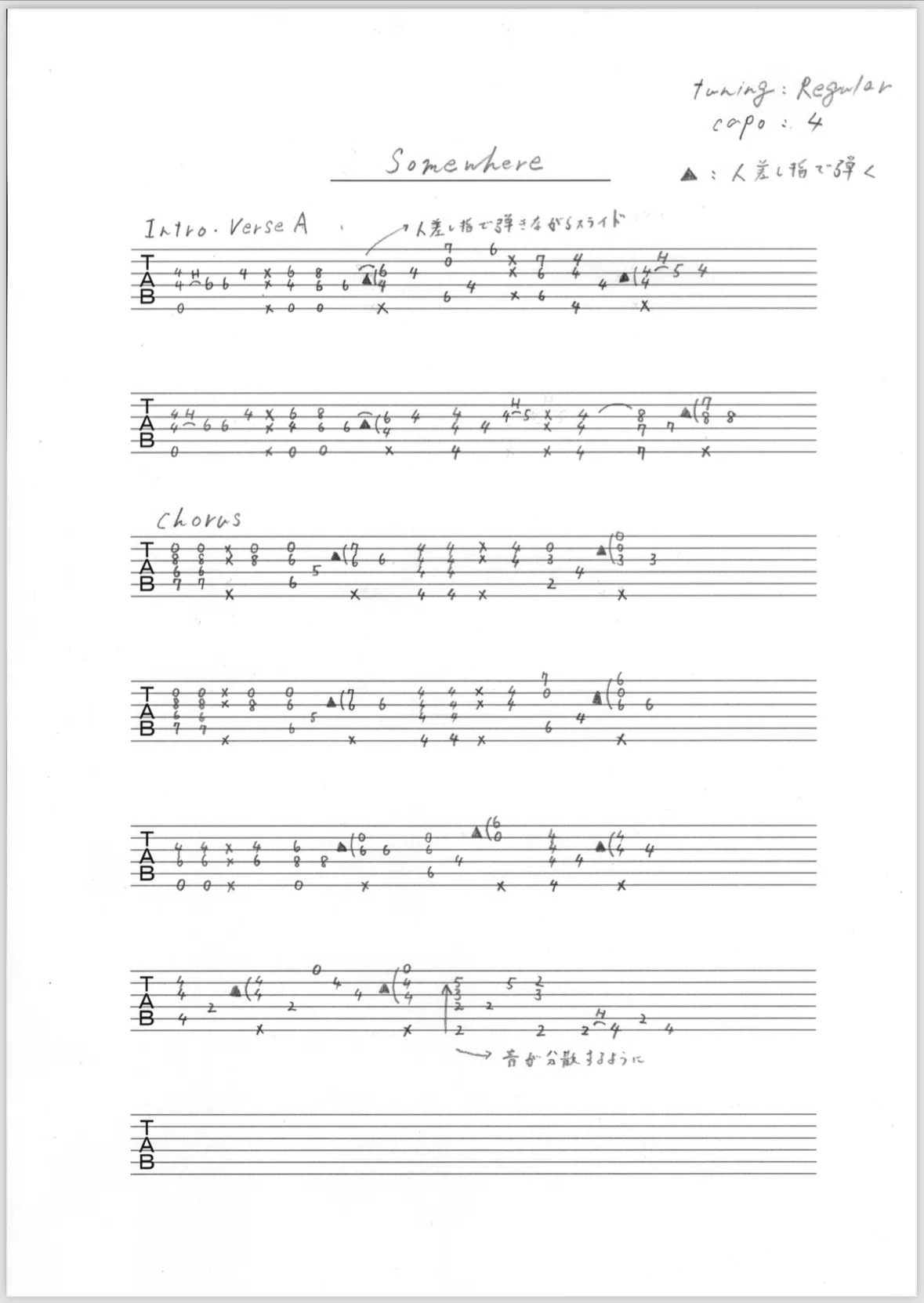Guitar tab】Somewhere｜tiny yawn