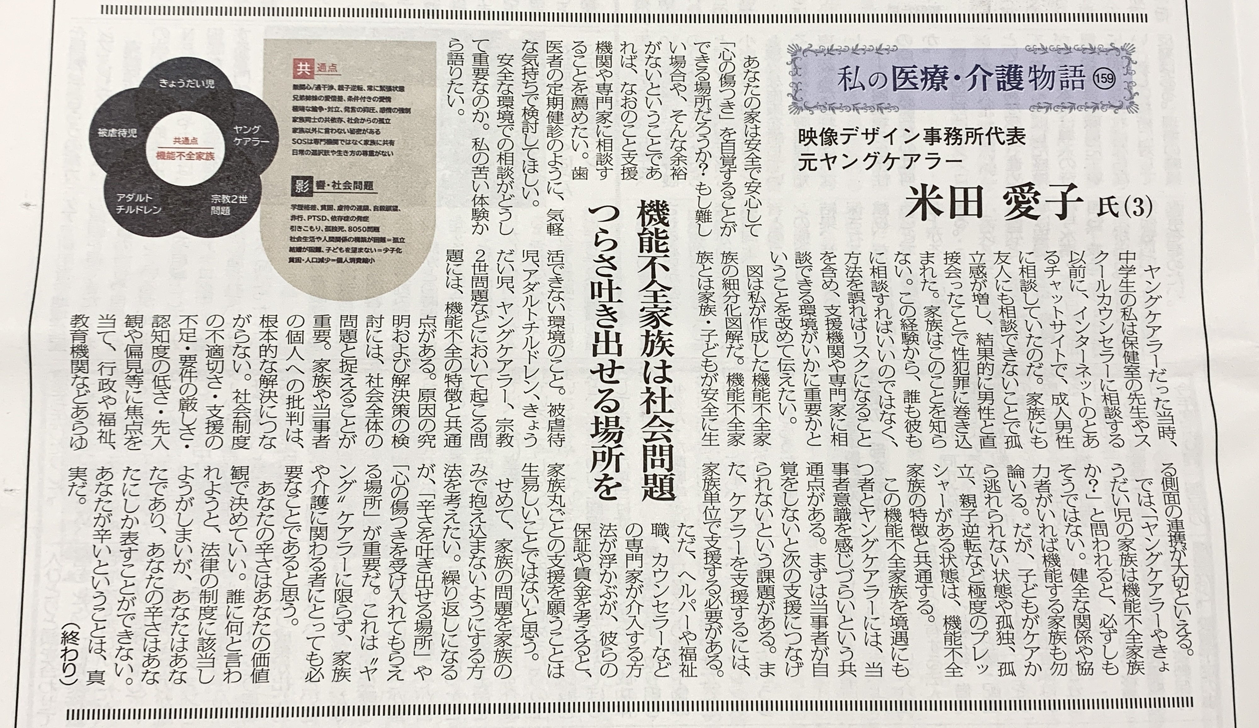 シルバー新報「私の医療・介護物語」掲載していただきました。（第3回目）｜komeda（米田愛子）CreDes