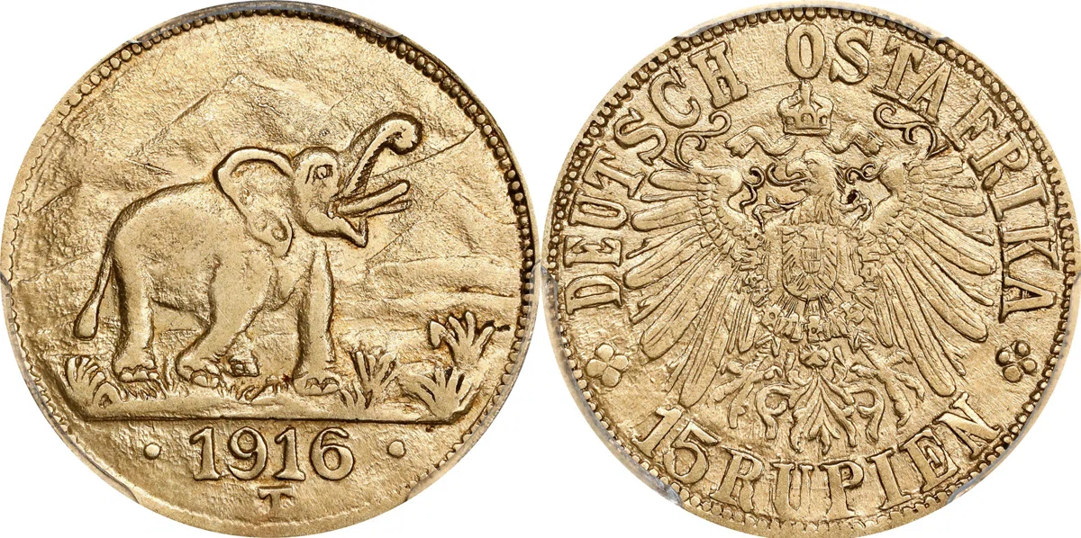 1916年ドイツ領東アフリカ ヴィルヘルム2世 15ルピー金貨