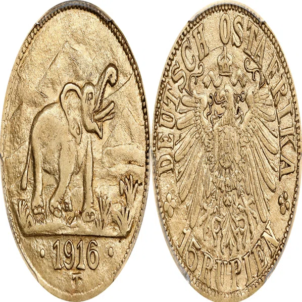 1916年ドイツ領東アフリカ ヴィルヘルム2世 15ルピー金貨