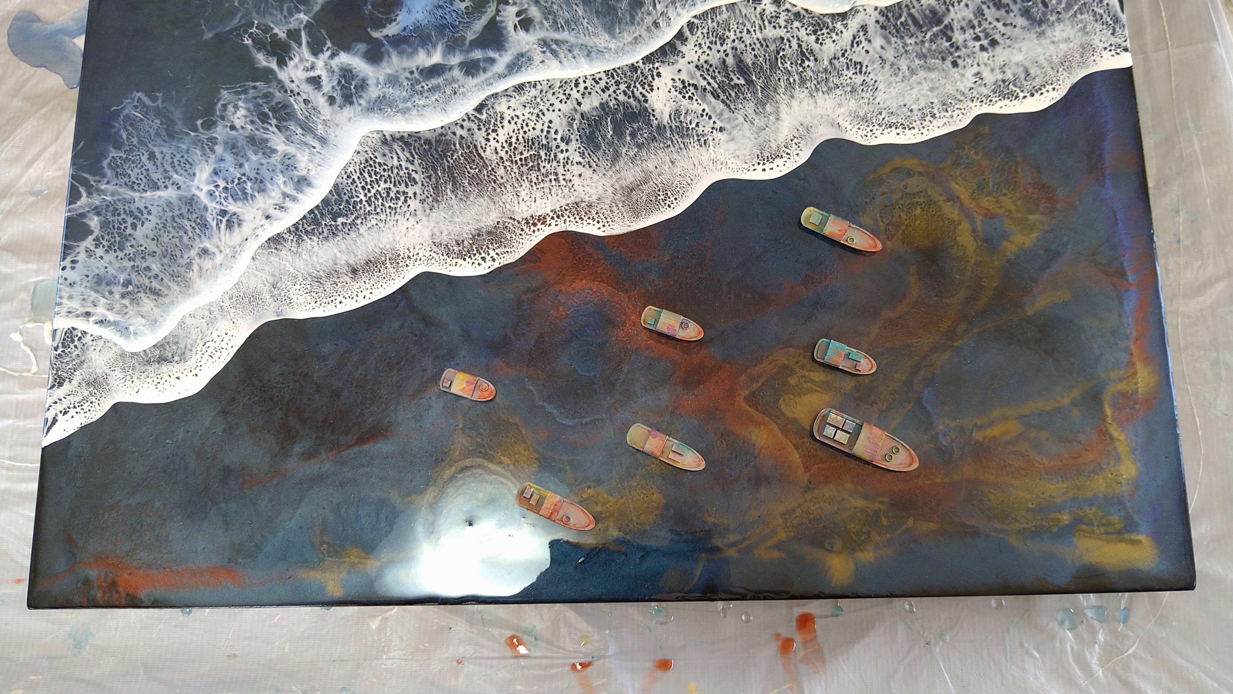 海をテーマにした「壁掛けアート」（F25号） レジンで海を表現