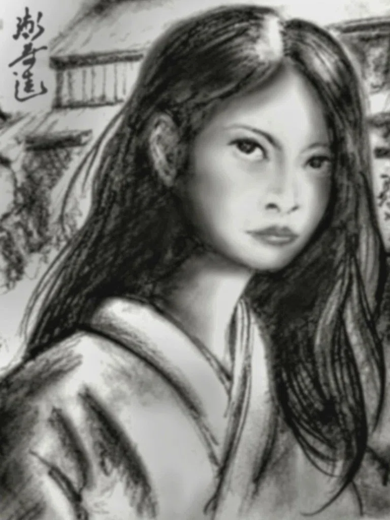 和風人物画 鉛筆画 モノクロ 和風美人？』鉛筆画｜せきぞう、