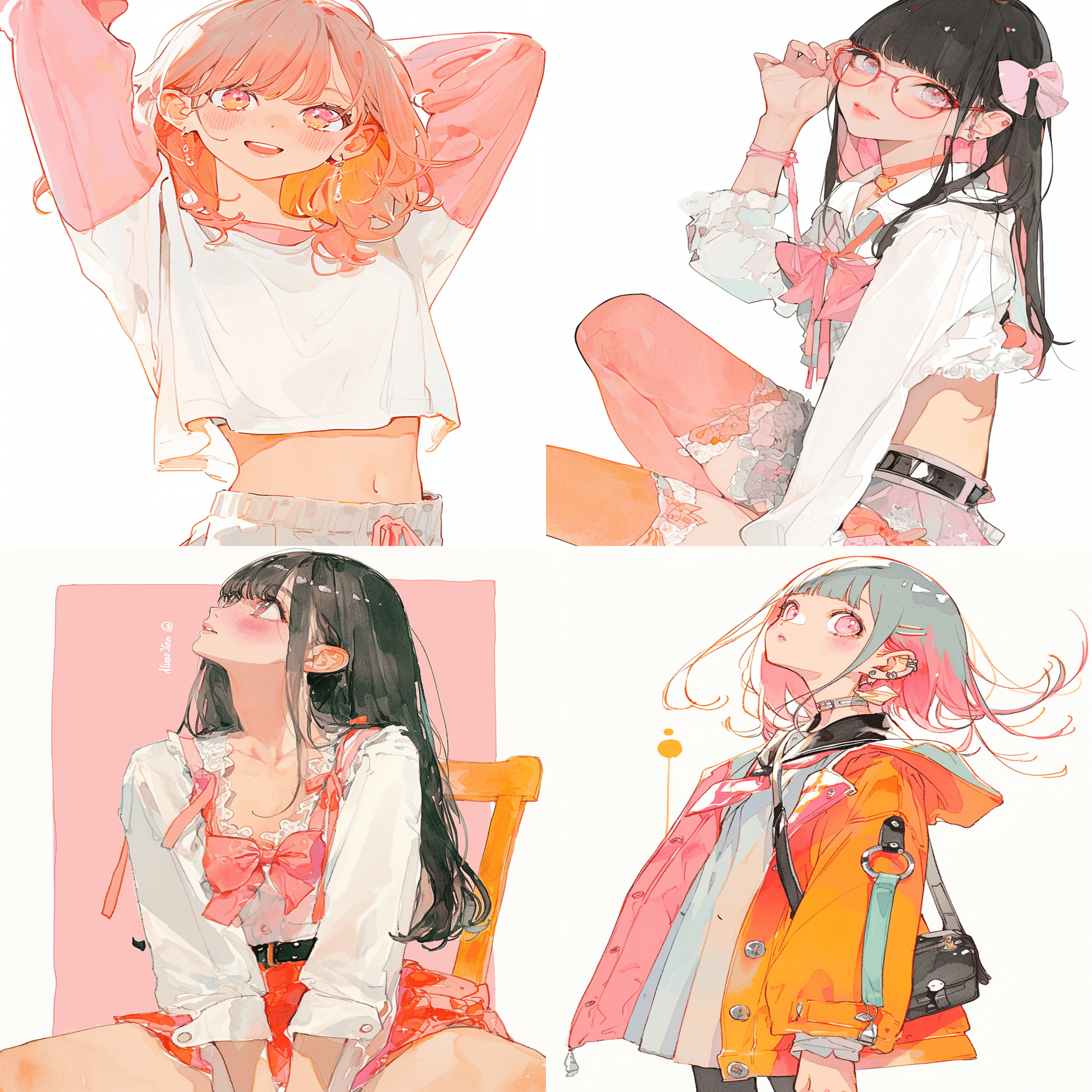 汎用性◎オレンジ色と水彩の柔らかな表現が印象的なイラストを生成する