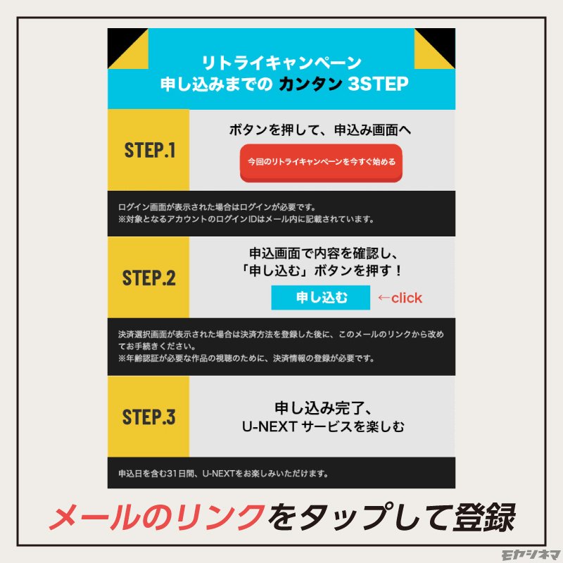 U-NEXTのリトライキャンペーン申し込みまでの簡単3ステップ