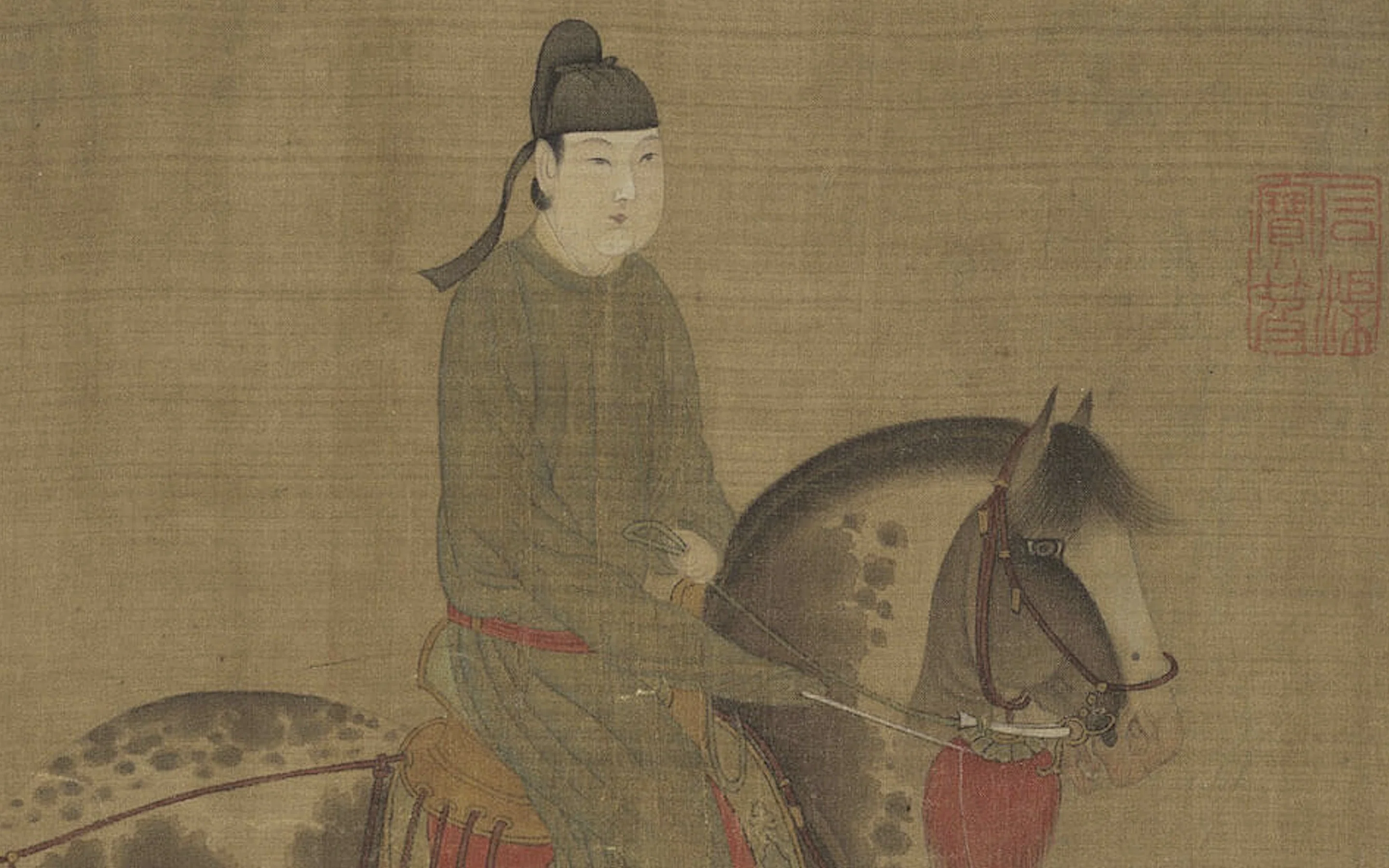 四尺 中堂掛け軸 李公麟 人物画 中国古画 宣紙 表装済み 証明書付き