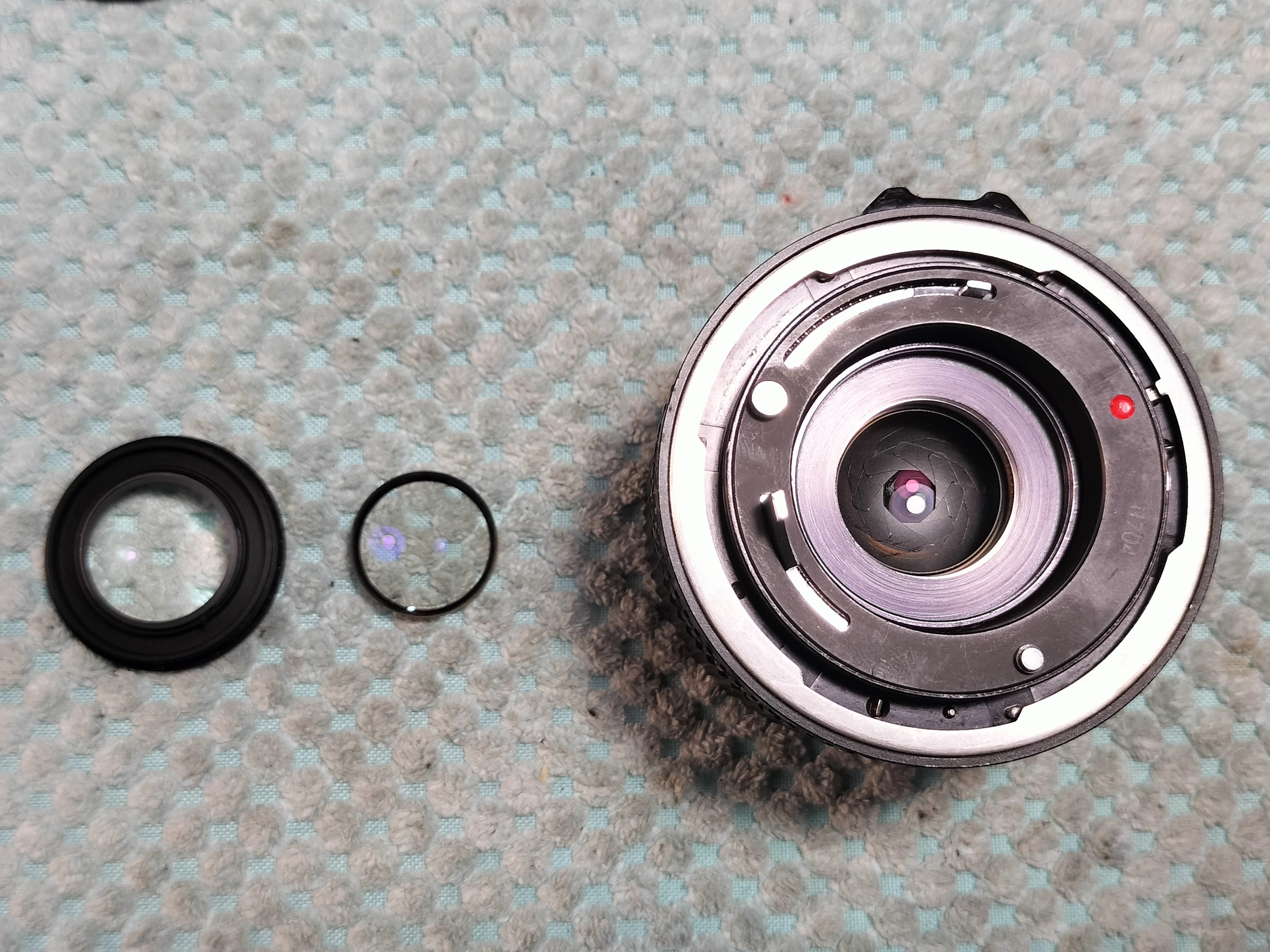 【試写あり＊動作確認・清掃済み】Canon FD 28mm f2.8 S.C. キャノン「New FD28mm F2」分解清掃・ガタの原因であるコロ交換