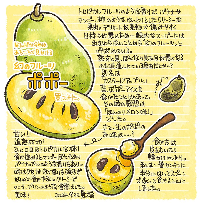 幻のフルーツ「ポポー」を食べてみた｜夏福@イラストレーター