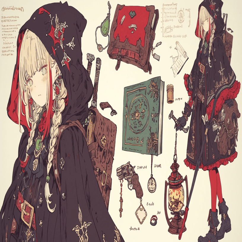 ファンタジー風スケッチに描いたようなキャラクターシートを生成する