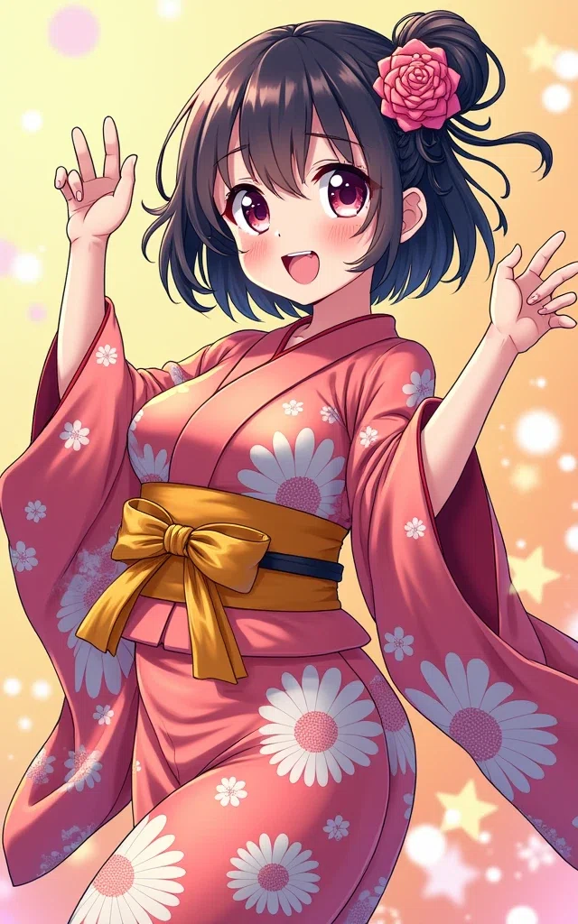 ♯4 着物の女の子の絵｜にゃおりん｜線画イラスト練習中