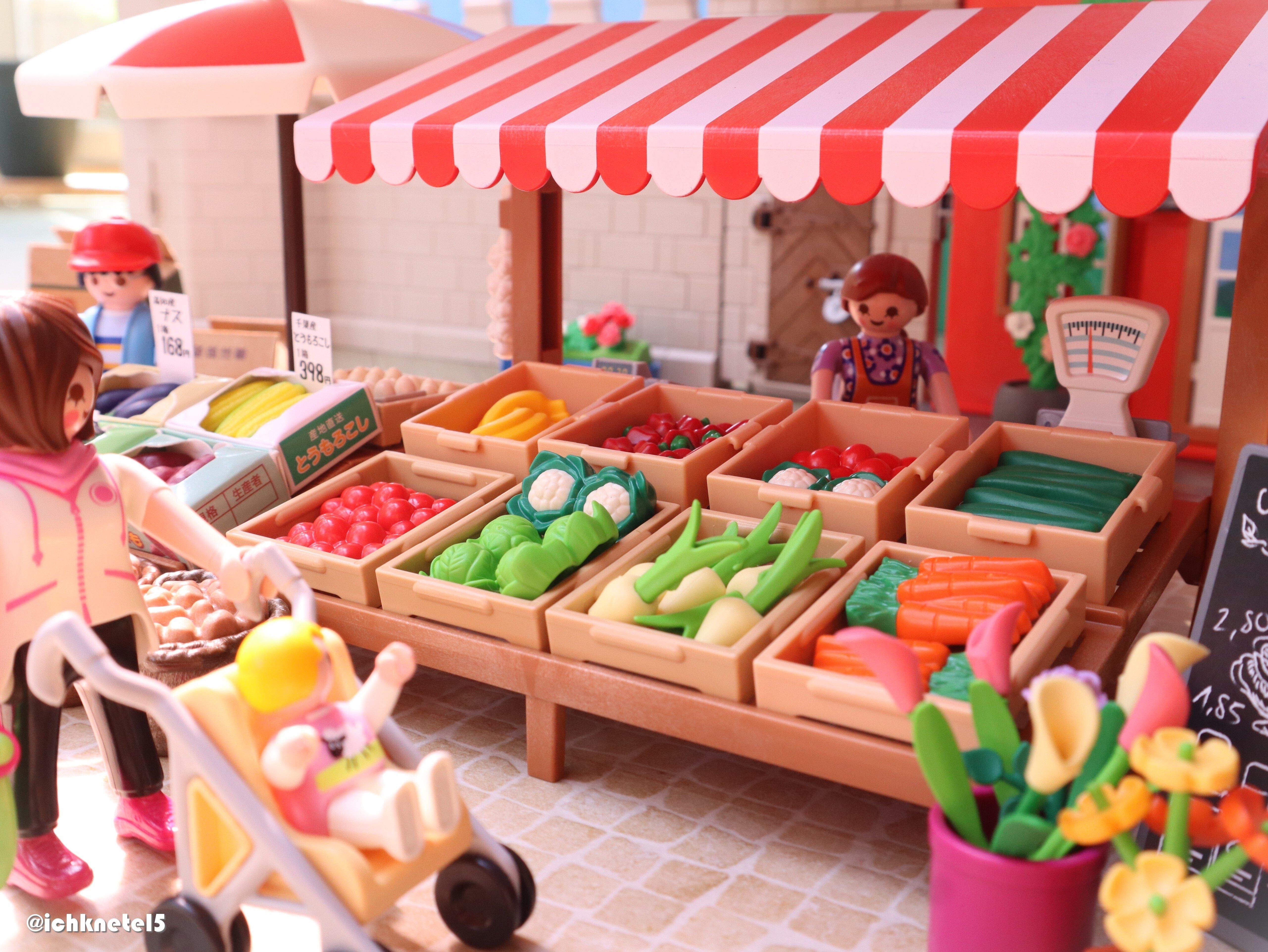 朝穫れ野菜のマルシェ🥬🥕🍅🍆｜こねてる×playmobil