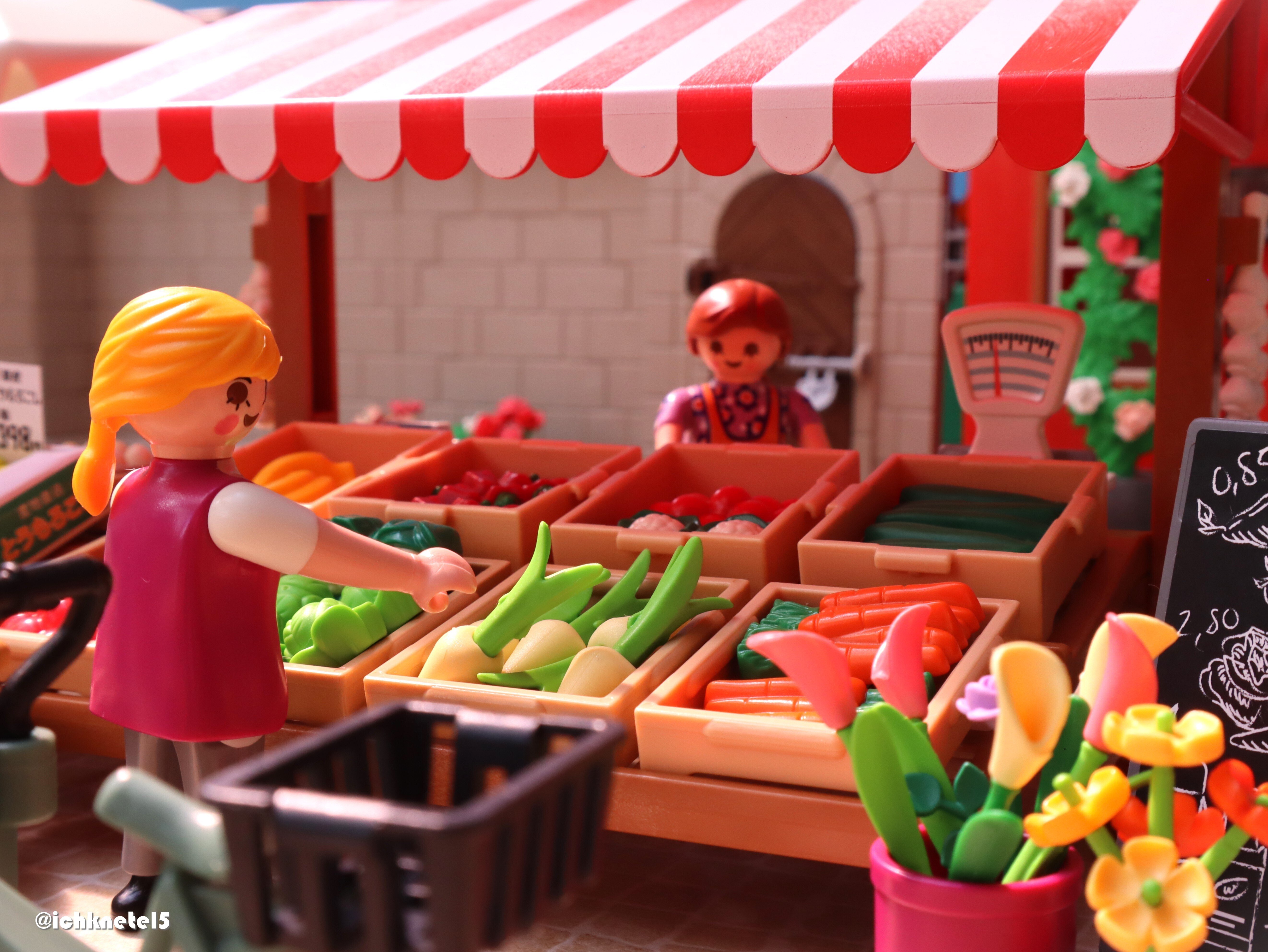 朝穫れ野菜のマルシェ🥬🥕🍅🍆｜こねてる×playmobil