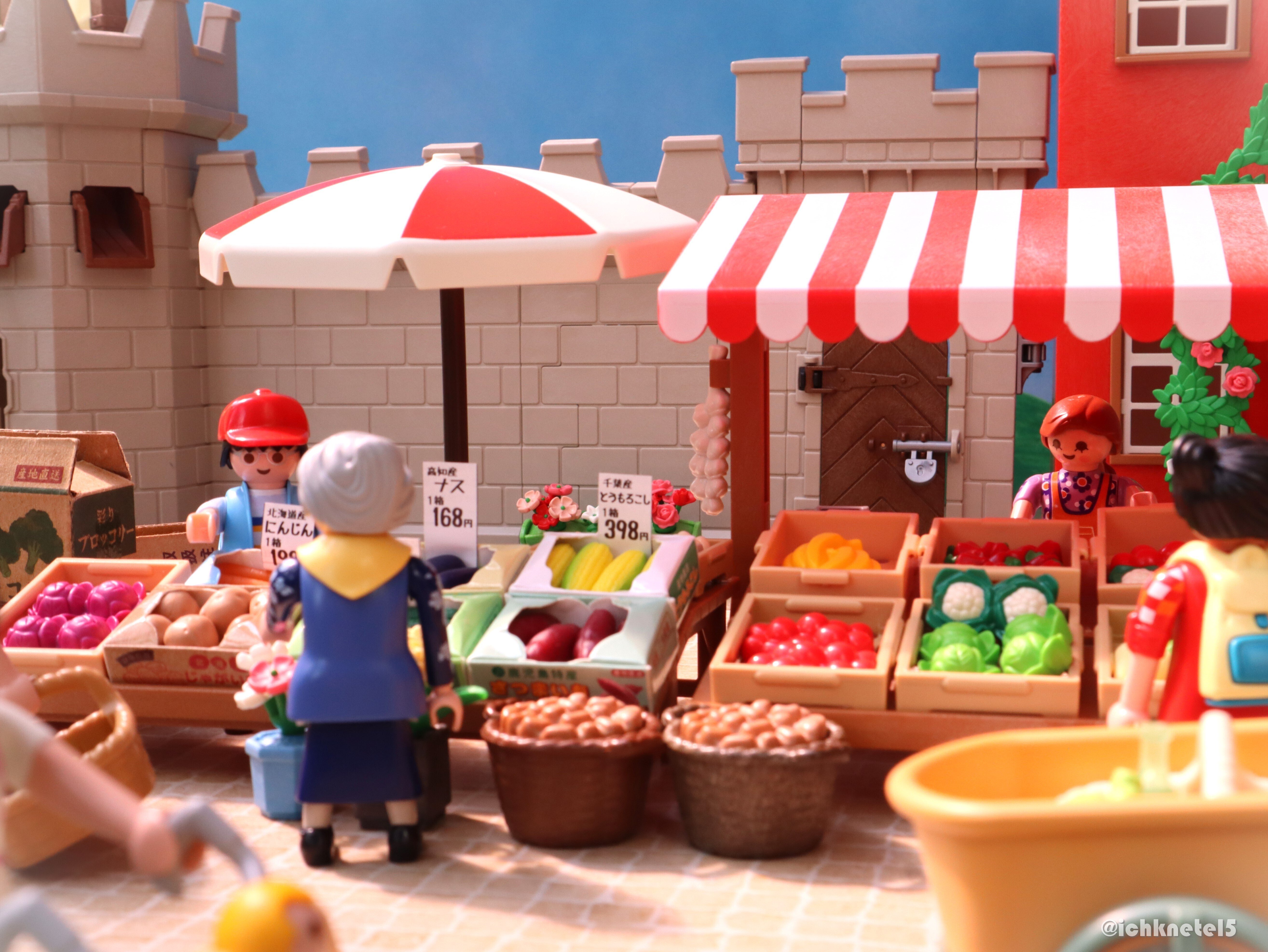 朝穫れ野菜のマルシェ🥬🥕🍅🍆｜こねてる×playmobil