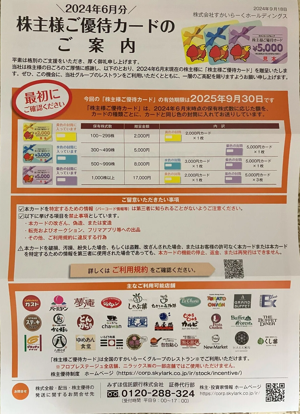 2024.9 すかいらーくの株主優待が届きました！｜みっきー