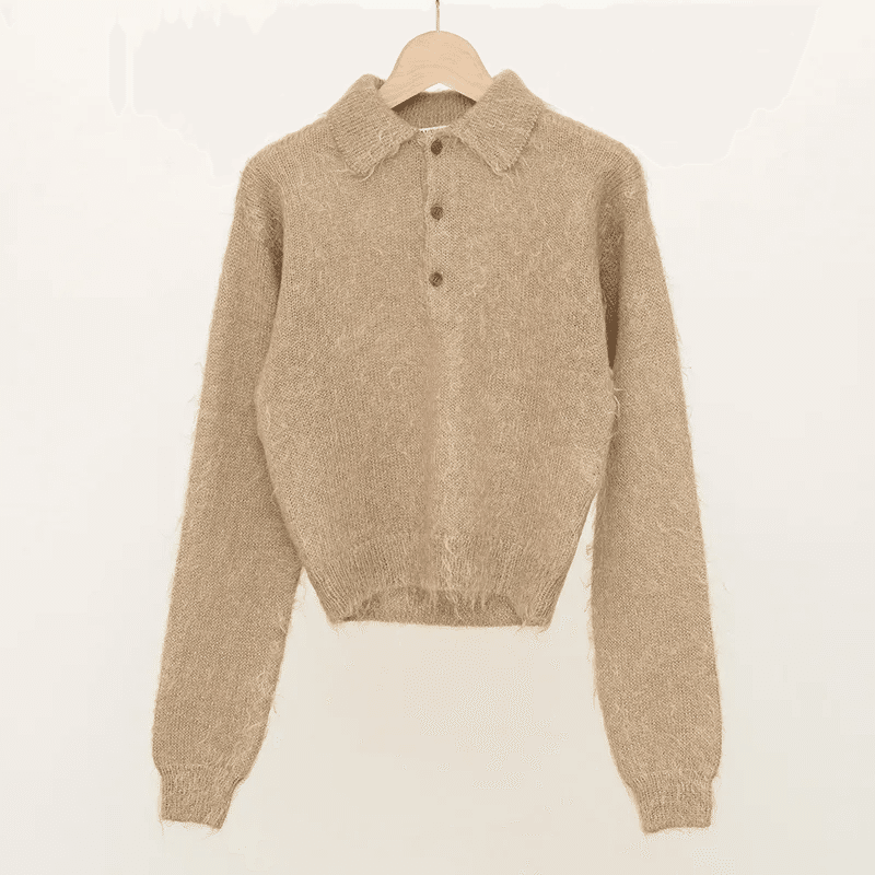 【AURALEE 】MOHAIR KNIT  POLO【サイズ1 ライトピンク】 AURALEE - BRUSHED SUPER KID MOHAIR KNIT POLO - LIGHT PINK