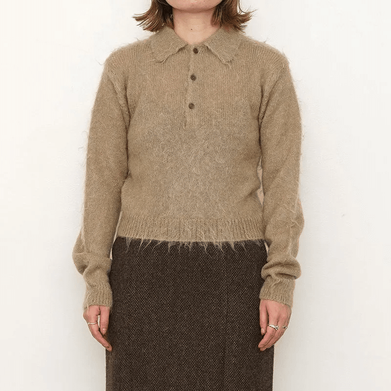 AURALEE】BRUSHED SUPER KID MOHAIR KNIT SHORT POLO｜THIRTY
