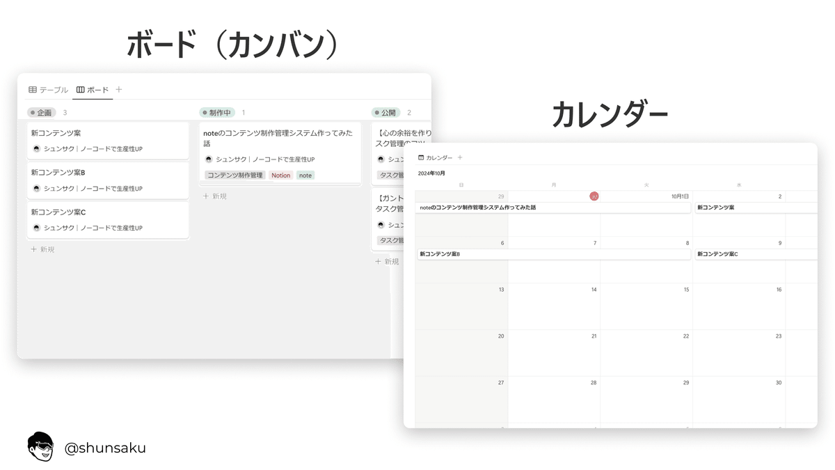 ボードで進捗を、カレンダーでスケジュールを管理