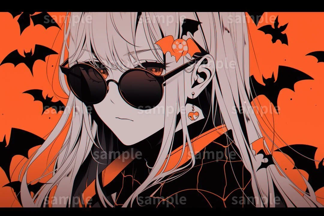 ハロウィン仕様】「サングラス女子アイコン」イラスト素材5枚セット
