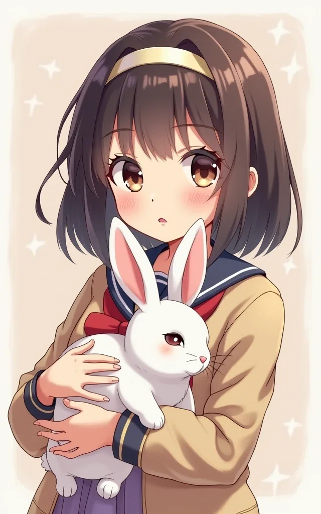 ♯9 ウサギを抱いた女の子の絵｜にゃおりん｜線画イラスト練習中