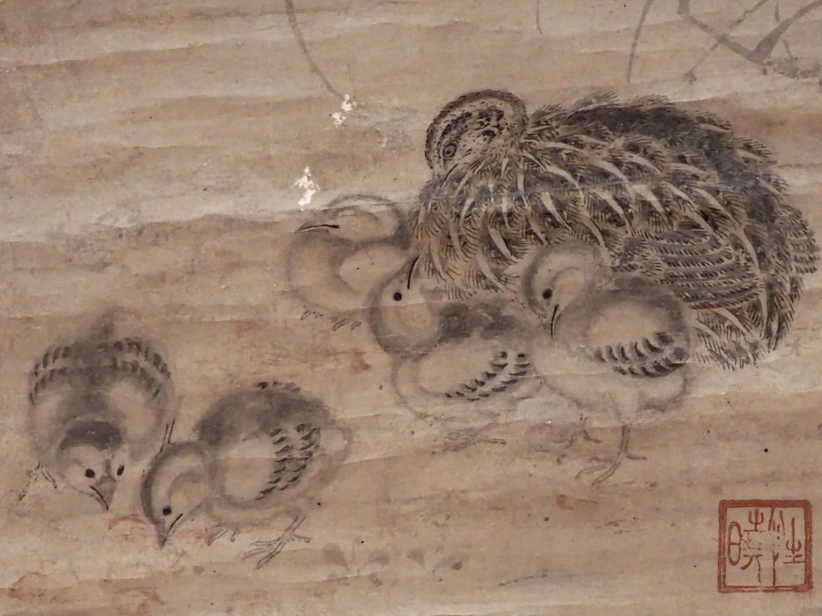 清水東陽鳩水墨画 まきつけ