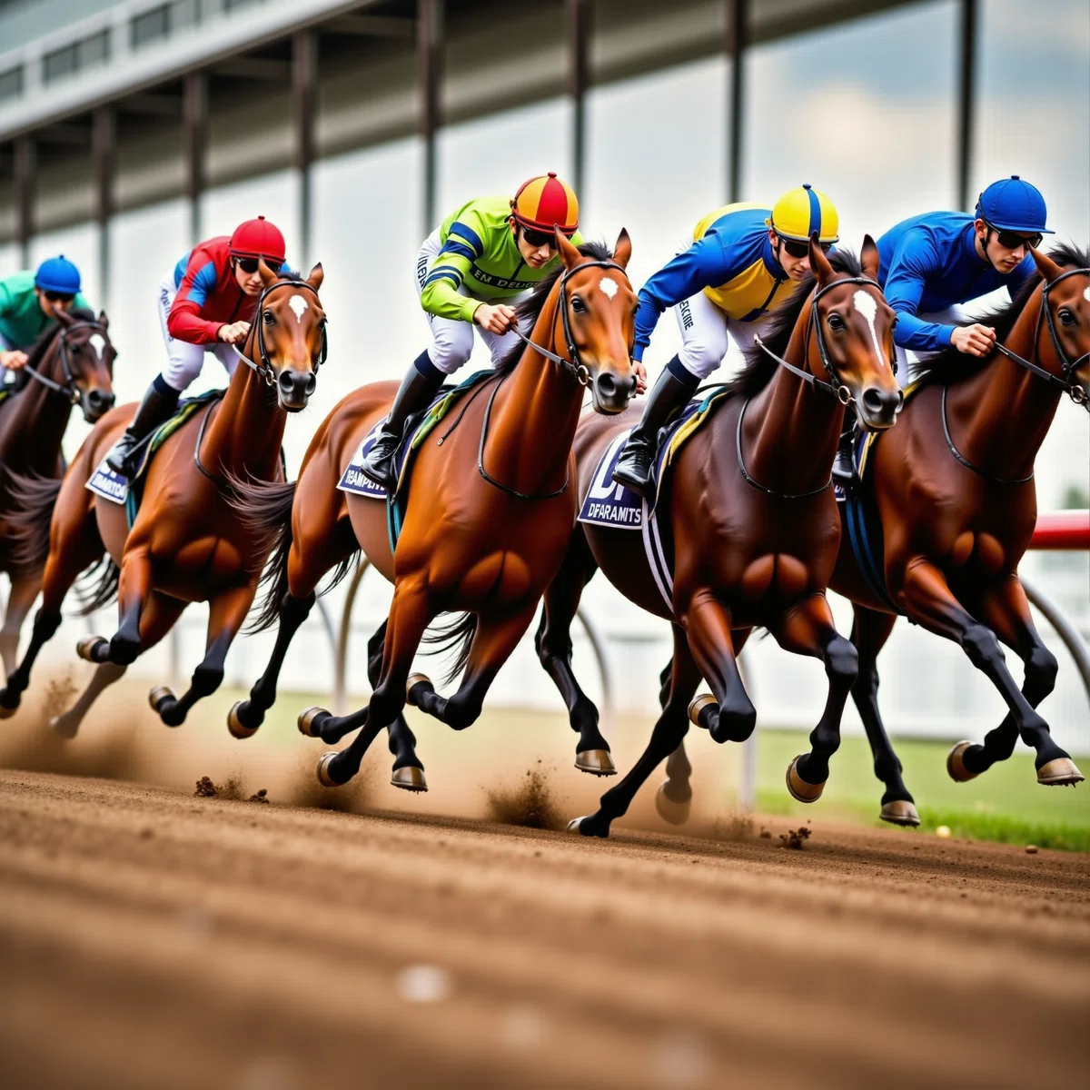 斜め構図の疾走感溢れる競馬のフォトイラスト