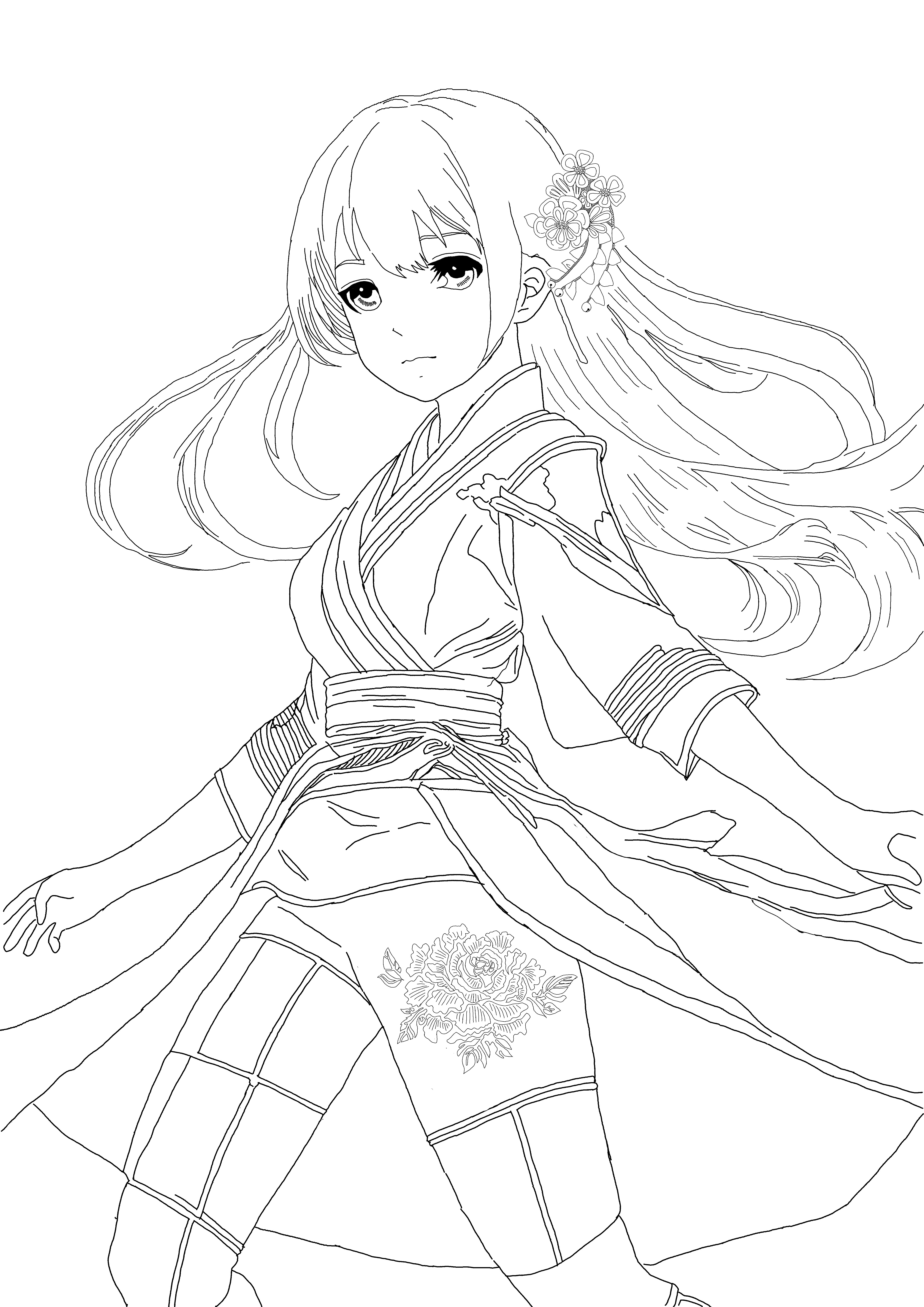 ♯10 躍動感のある女性の絵｜にゃおりん｜線画イラスト練習中