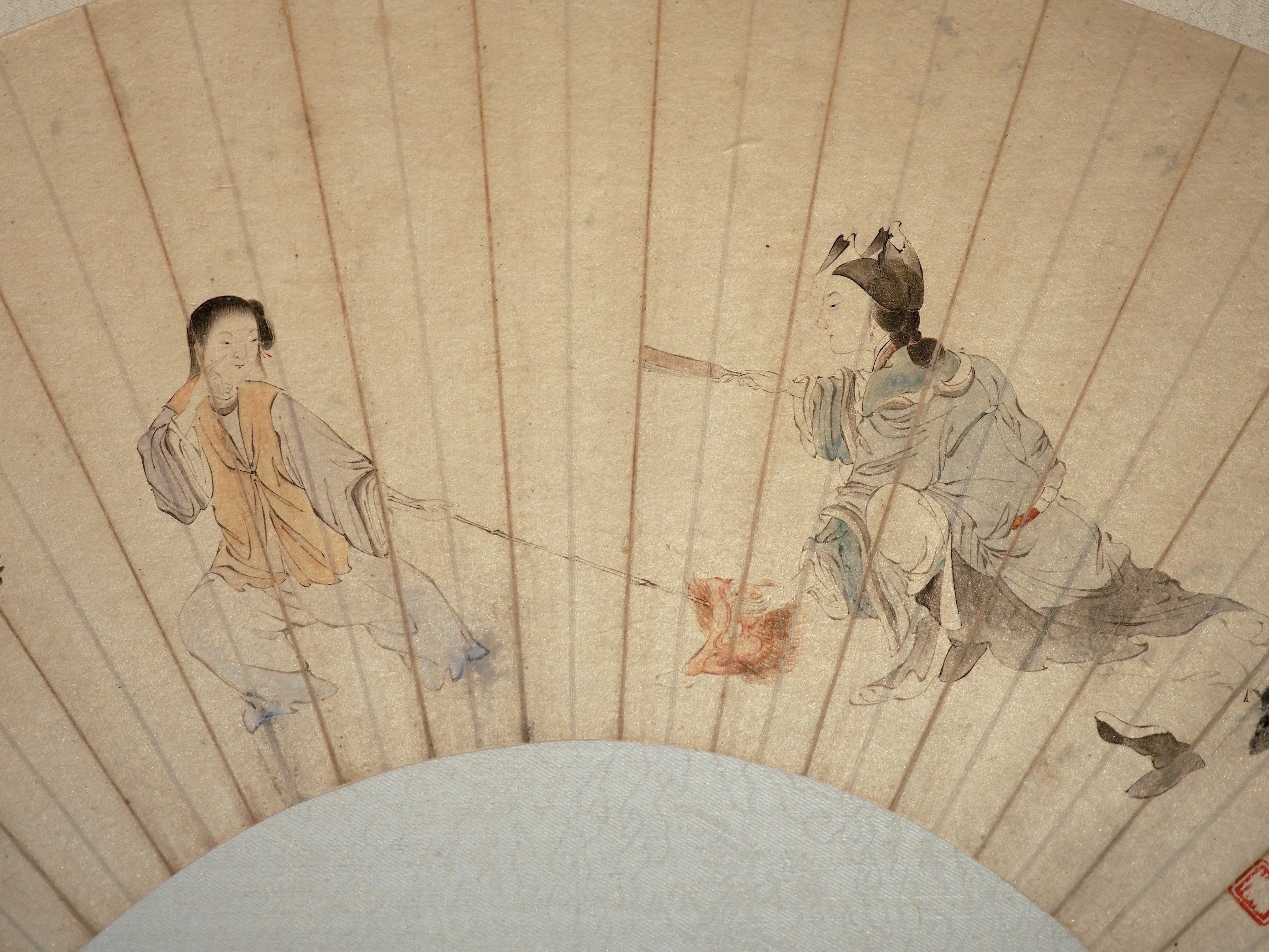 旧蔵 【明代著名画家 唐寅 字：伯虎】人物画 中堂画 手繪画 絹本
