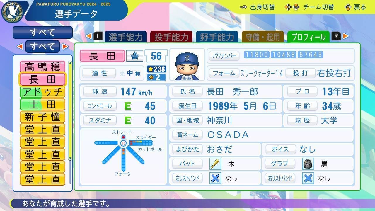 パワプロ2024 長田 秀一郎(2015年) [再現選手]｜ddn