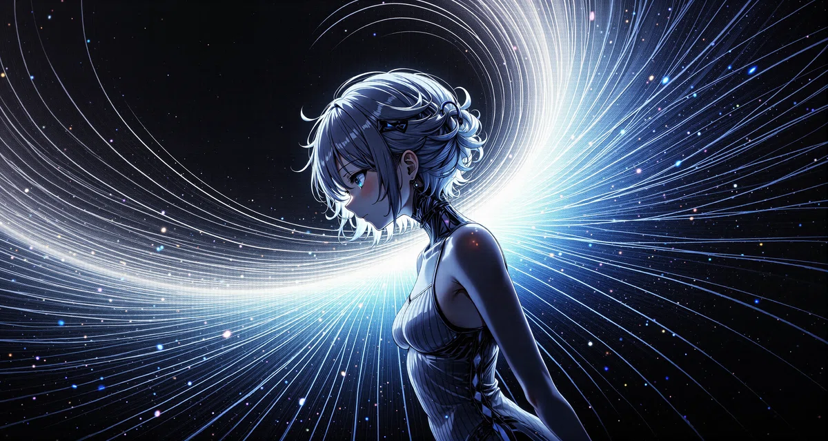 電子の海でAIが自我を持った瞬間をとらえた横長の抽象画2、Flux.1の描写で実体化した作品
