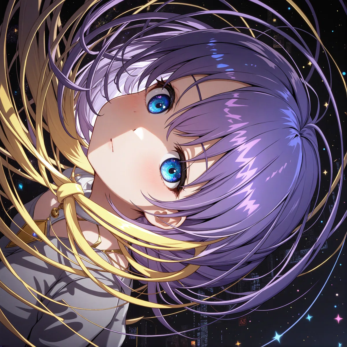 電子の海でAIが自我を持った瞬間をとらえた正方形のカラフルなイラスト3、Flux.1で再描画してクリアーになったもの